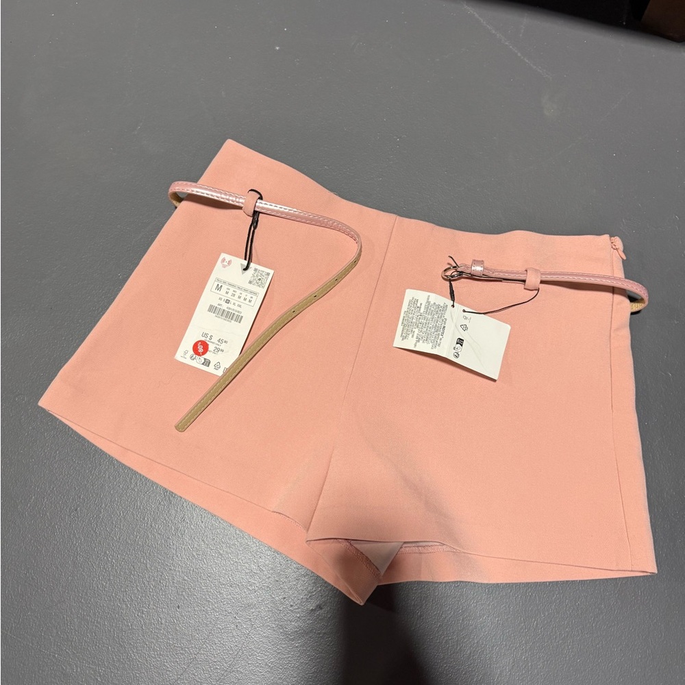 Zara Pink High-Waist Tailored Shorts with Slim Belt